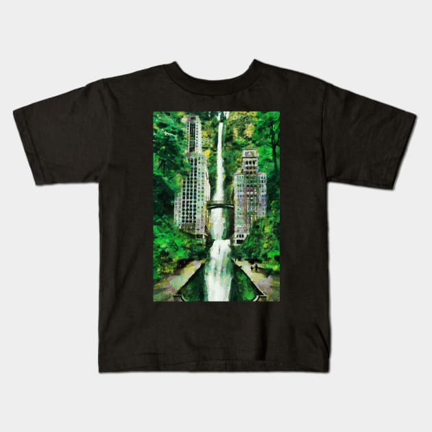 Hotel hidden in the jungle with waterfall Kids T-Shirt by Ariela-Alez